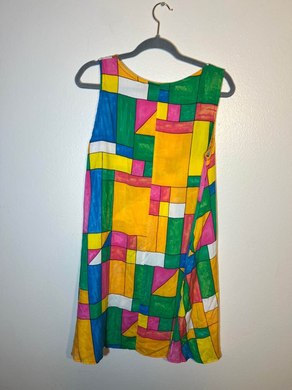 Vintage Colorful Lightweight Mini Tent Dress in Stained Glass Shapes Print Art M - Picture 6 of 7